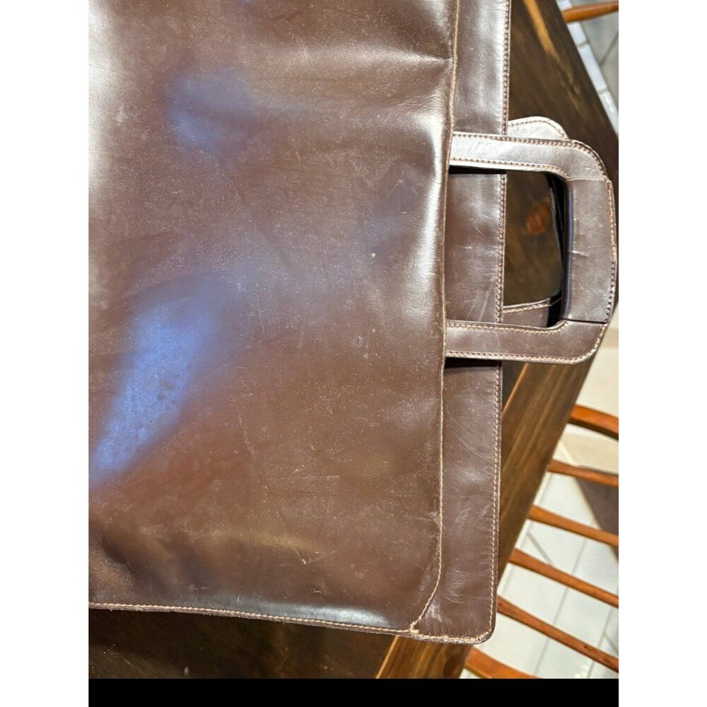 Vintage Brown Genuine Leather Zippered Portfolio Briefcase – Retractable Handles